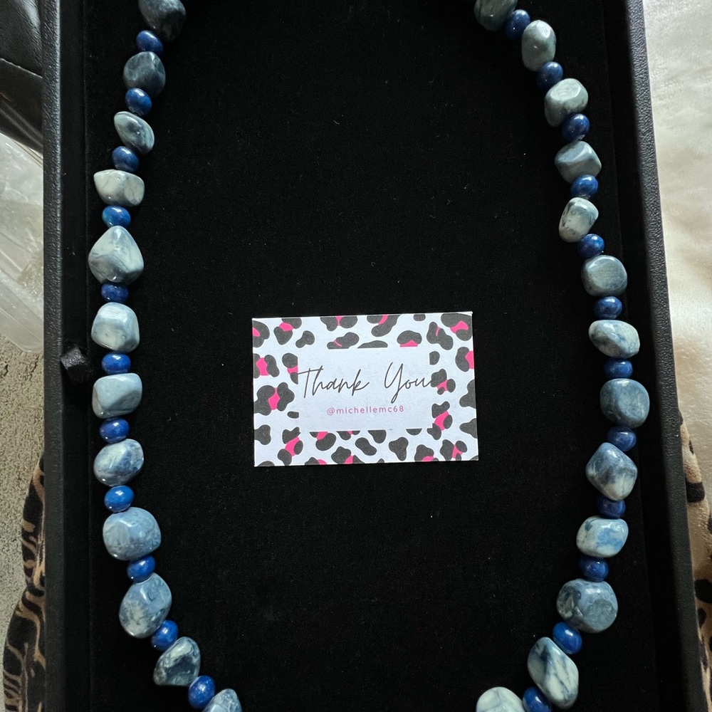 Blue and Gray Beaded Necklace